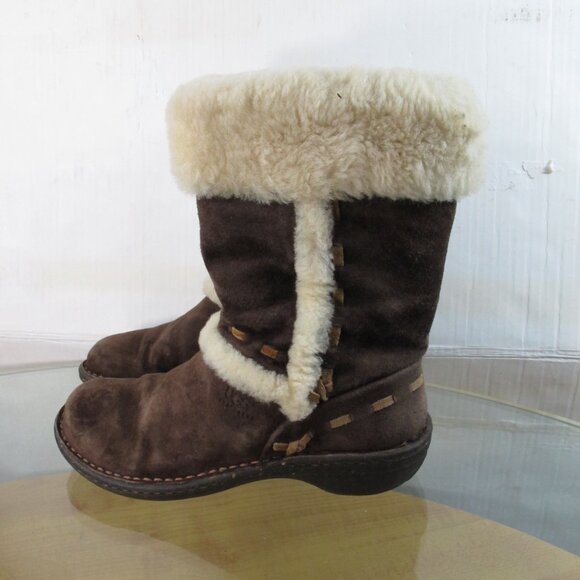 UGG Australia Women's Mid Calf Winter Boots Brown Suede Leather Size 6 - Picture 4 of 7